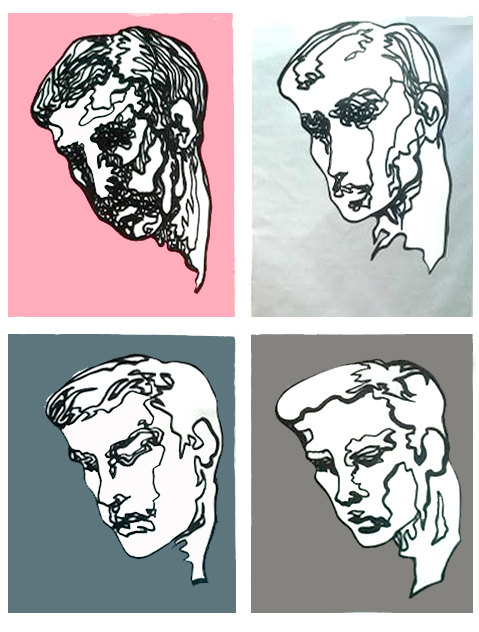 Reflecting Male Face Study Four Panels